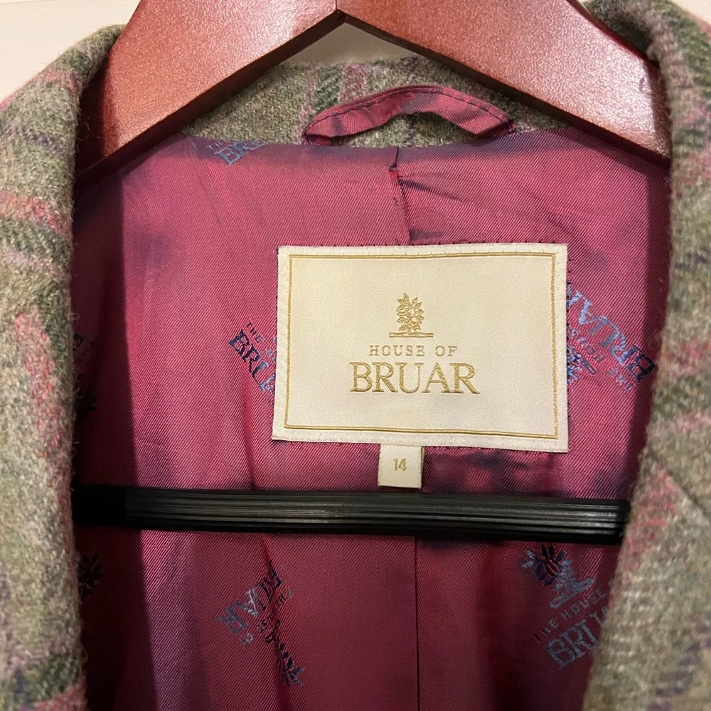 House of Bruar (Scottish) Plaid 100% Wool Lining Tweed Coat - Green w Pink/Lilac - Picture 2 of 7